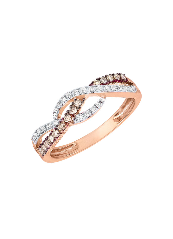 Speelse damesring in roségoud met diamanten 