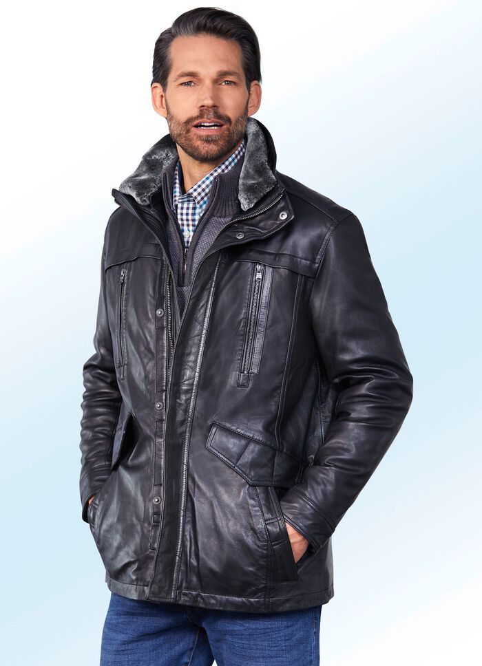 Leren jack met dubbele zakken 