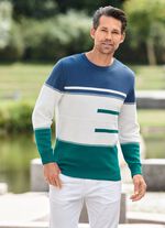 Trendy ronde hals trui ECRU-JEANSBLAU-PETROL