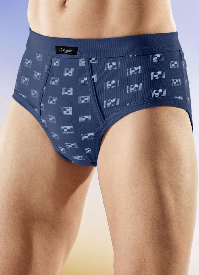 Set van zes slips van fijne ribstof met gulp, met bont dessin 