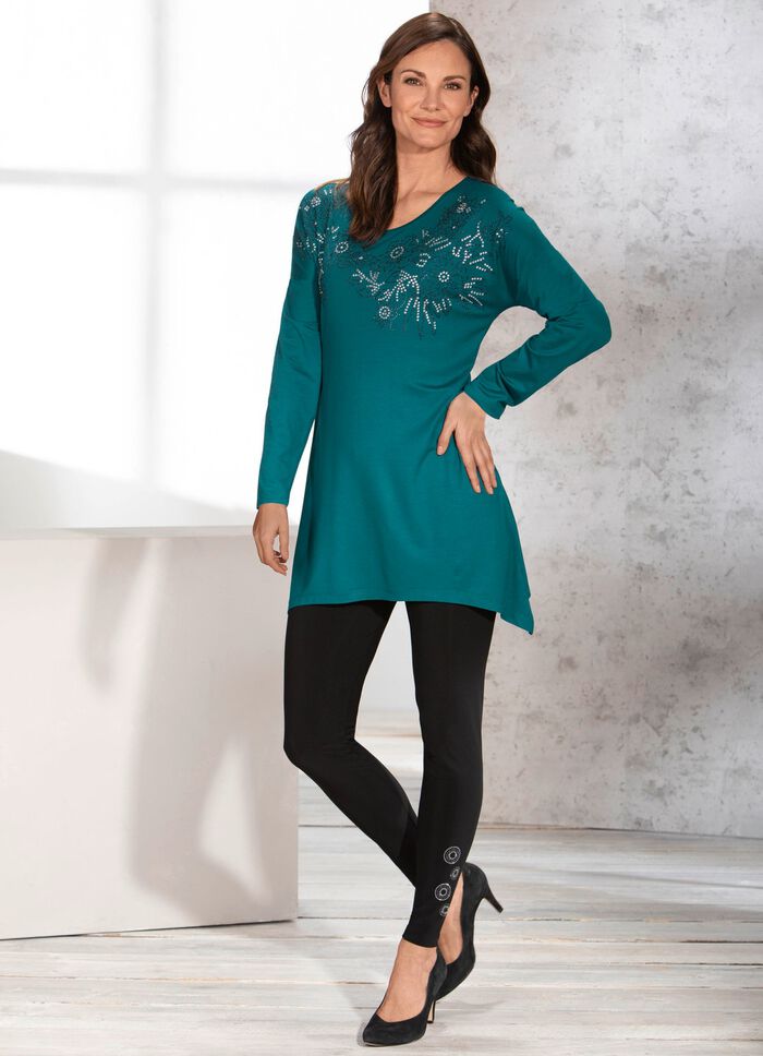 Legging met strass- en metalenplaatjesmotieven ZWART