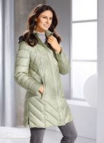 Korte donsjas met afneembare capuchon RIETGROEN