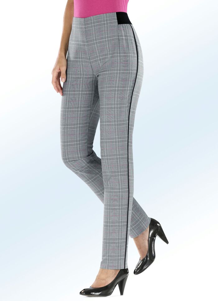 Prince-de-galles-broek met speciale bandafwerking ZW-WIT-ROZE