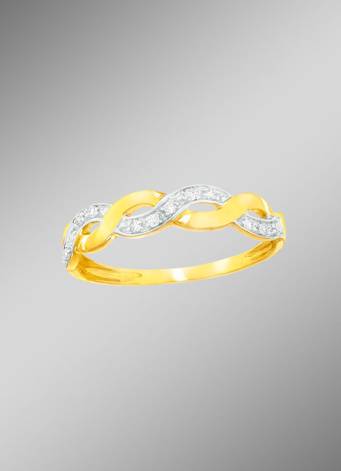 Gebogen damesring met echte diamanten 