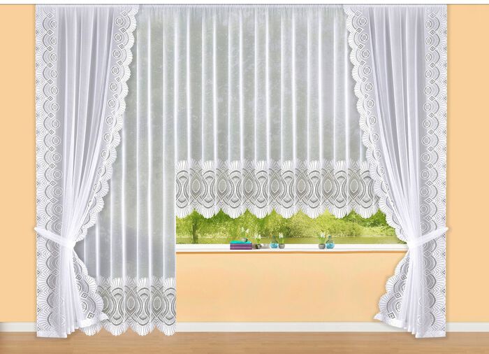 Bloemenvenstervitrage met universele railband 