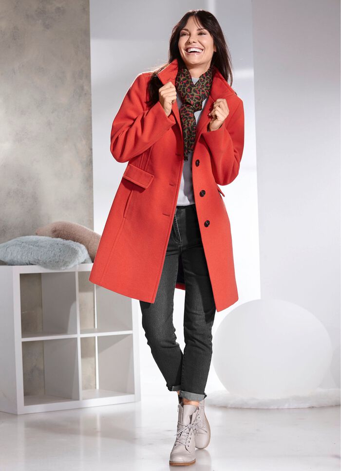 Korte jas met naadzakken BAKSTEENROOD