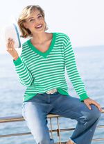 Trui met gestreept dessin GROEN-ECRU