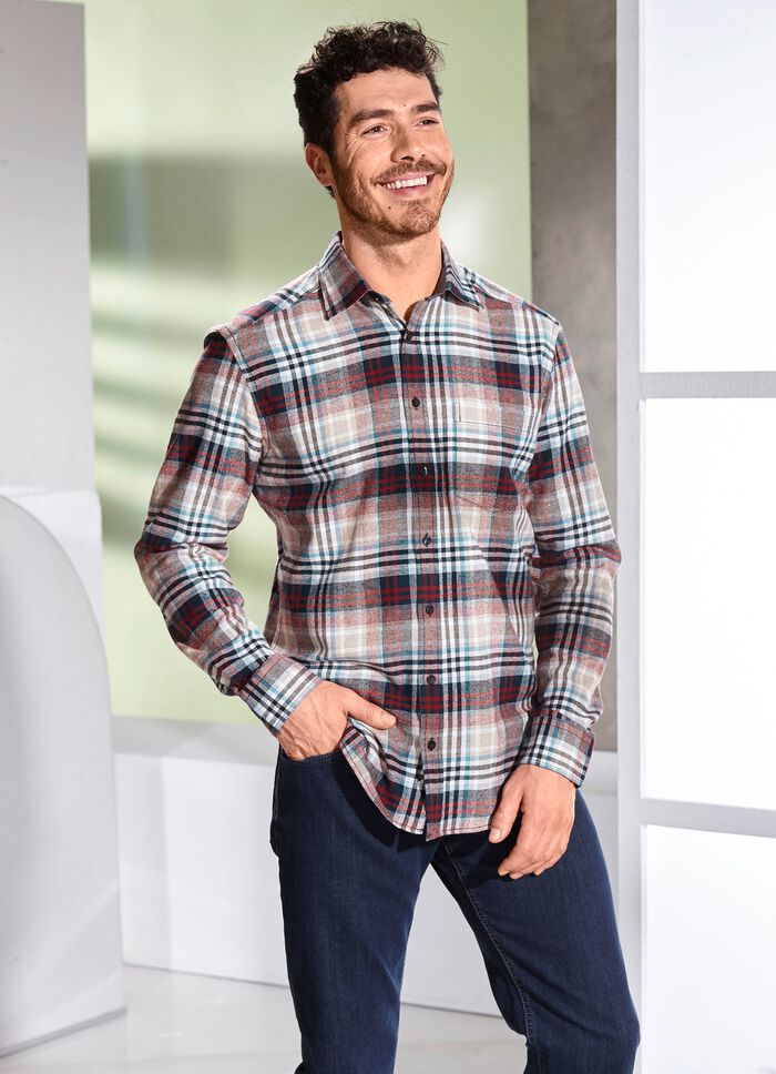 King's Road flanellen overhemd DONKERROOD-MARINEBLAUW-ECRU GERUIT