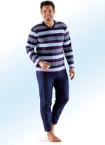 Set van twee pyjama's met V-hals, borstzak en garengeverfd gestreept dessin 