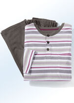Set van twee pyjama's, met knoopsluiting en in het garen gekleurd streepjesmotief 