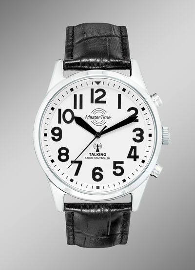 Radiografisch herenhorloge met sprekende tijdmelding 