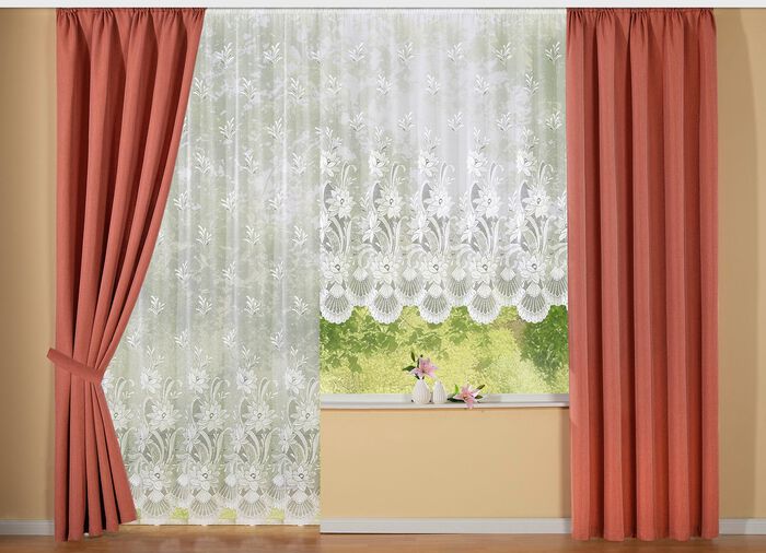 Bloemenvitrage met automatische plooiband 1:3 