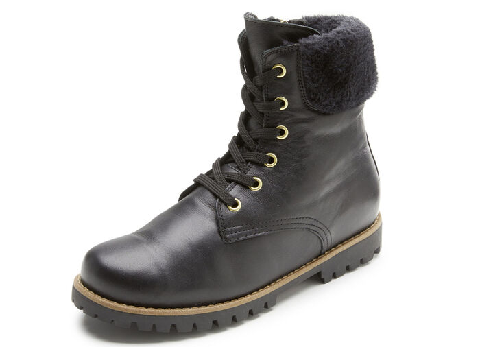 Andrea Conti veterlaarsje met pluizige pluche kraag ZWART