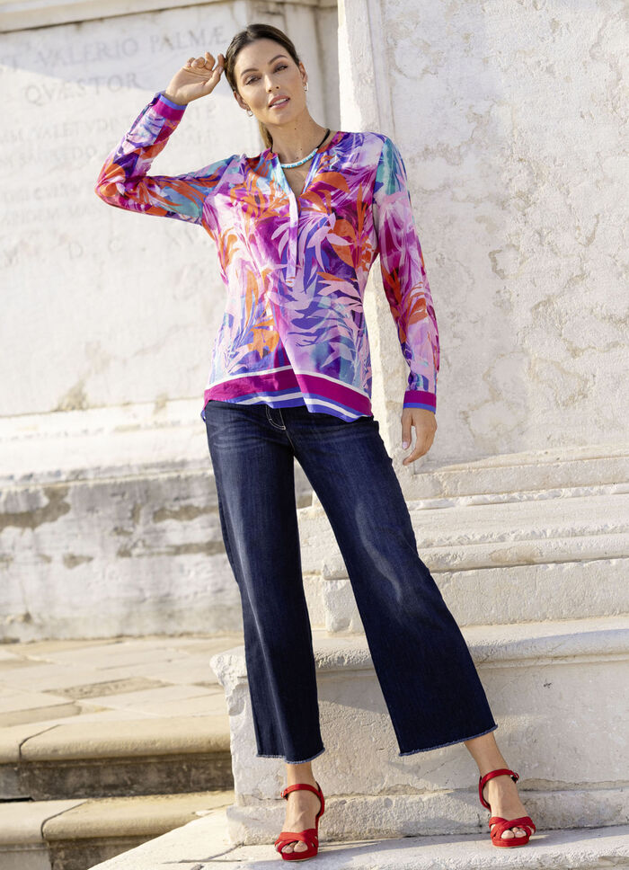 Jeans met modieuze beenwijdte DONKERBLAUW