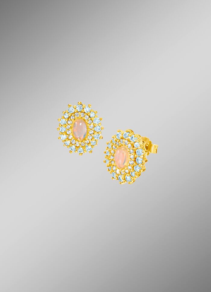 Oorbellen met witte topaas, blauwe topaas en opaal 