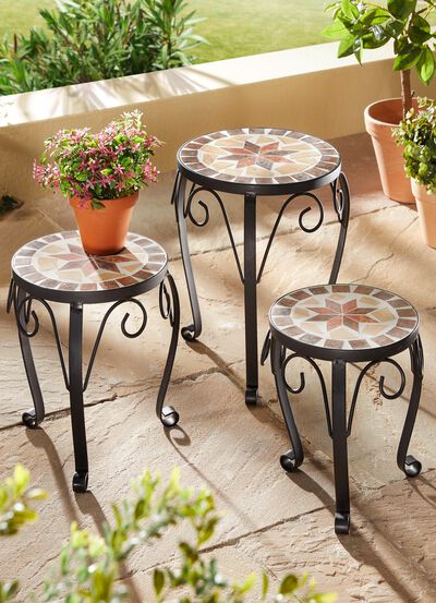 Moza&iuml;ek plantenplatforms, set van 3, gemaakt van robuust staal 