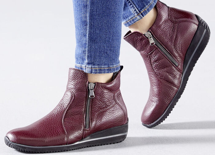 Waldläufer, comfortabele dames enkellaarsjes, breedte H, gemaakt van hertenleer BORDEAUXROOD