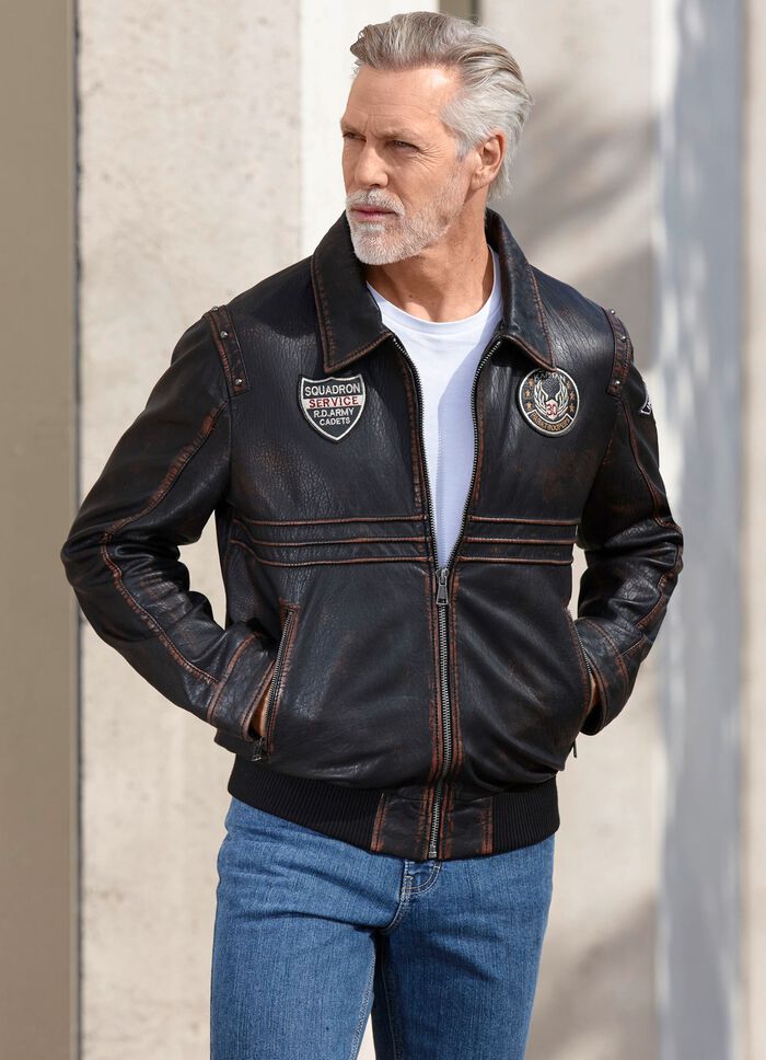 Leren blouson met patches 