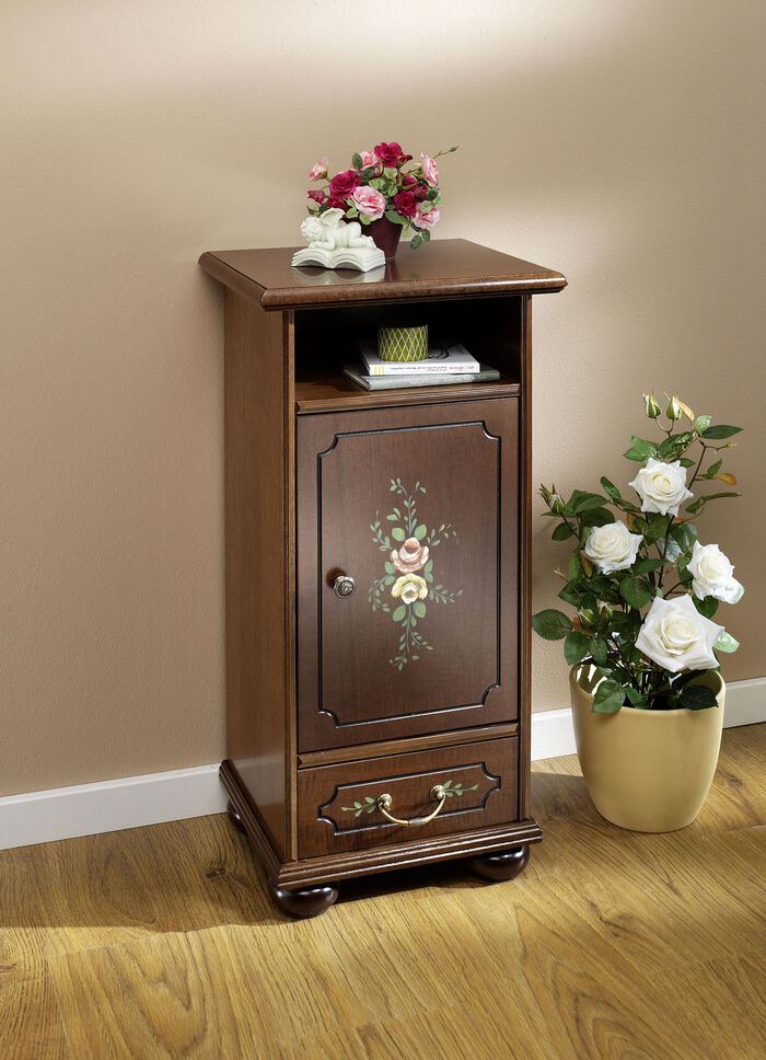 Stijlvolle ladekast met handgeschilderde bloemendecoratie NOTENBOOM