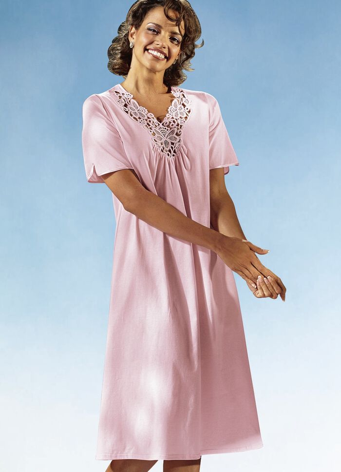 Nachthemd, korte mouwen met kant aan de V-halslijn ROSÉ