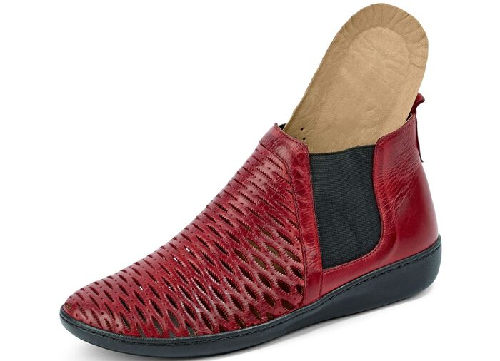 Enkellaarsjes met uitneembaar voetbed van kalfsleer GRANAATROOD