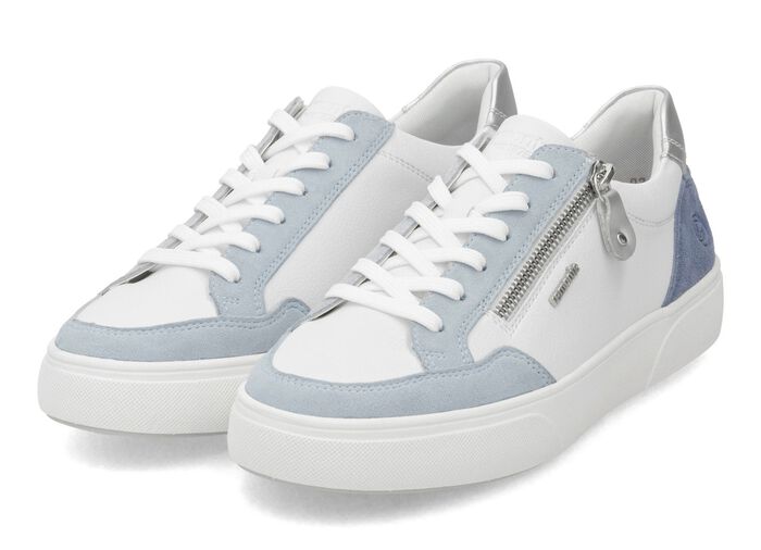 Remonte sneakers gemaakt van nappa- en su&egrave;deleer met metallic afwerking BLAUW-WIT-ZILVER