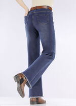 Jeans met trendy franjes aan de zoom DONKERBLAUW