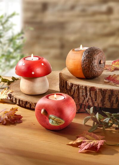 Herfstachtige theelichthouders in een set van 3 