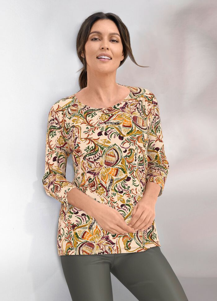 Shirt met 3/4-mouwen BEIGE-BRUIN-GROEN