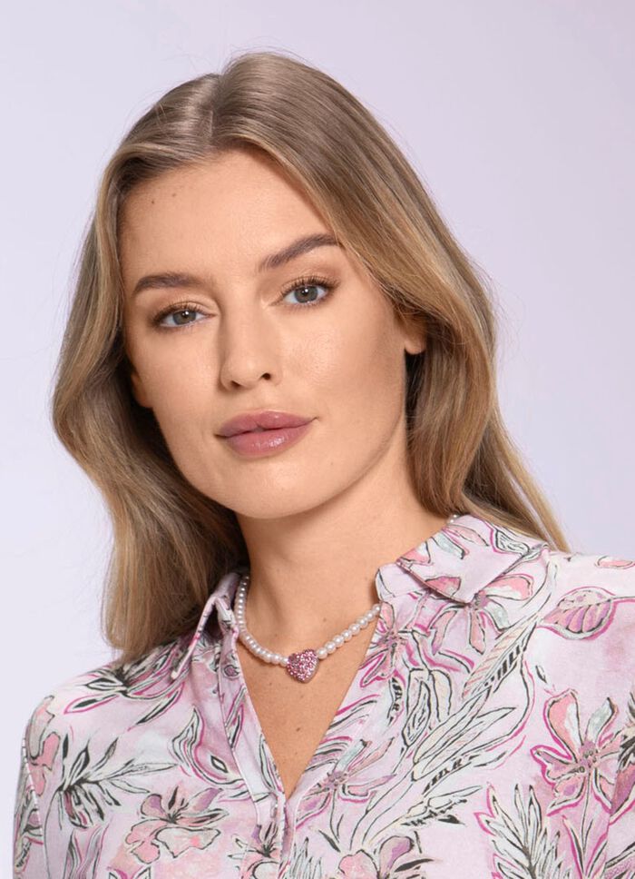 Halsketting met decoratieve kralen en strass hartje 