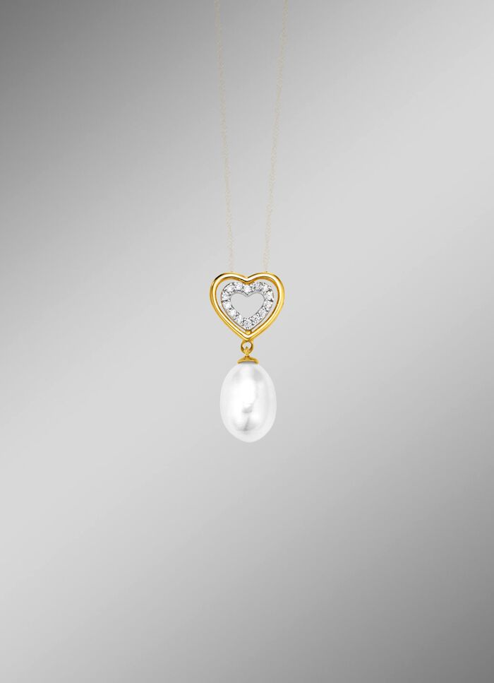 Hartvormige hanger met zoetwaterparel en synthetische zirkonia 