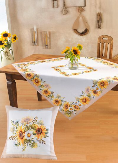 Tafel- en ruimtedecoratie met zonnebloemmotief 