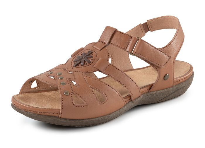 ELENA EDEN sandaal met decoratieve klinknagels en leren inzetstukken COGNAC