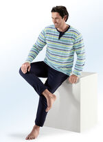 Set van twee pyjama's, met knoopsluiting en in het garen gekleurd streepjesmotief 