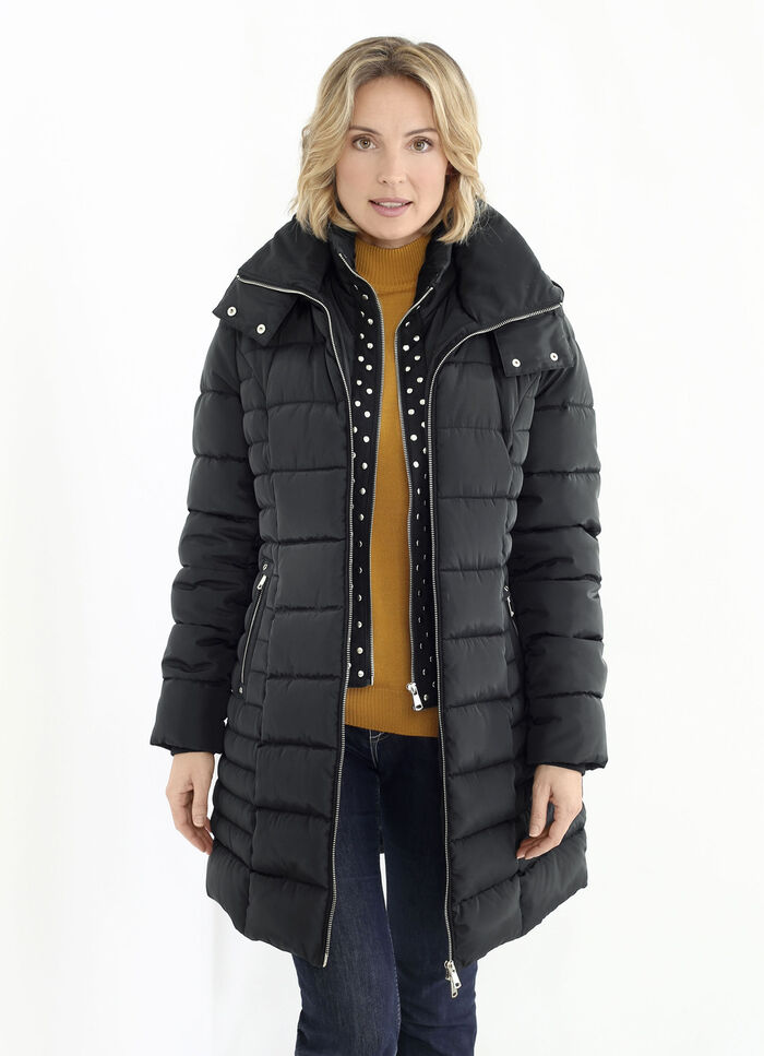 Lange jas met lussen op de afneembare capuchon 