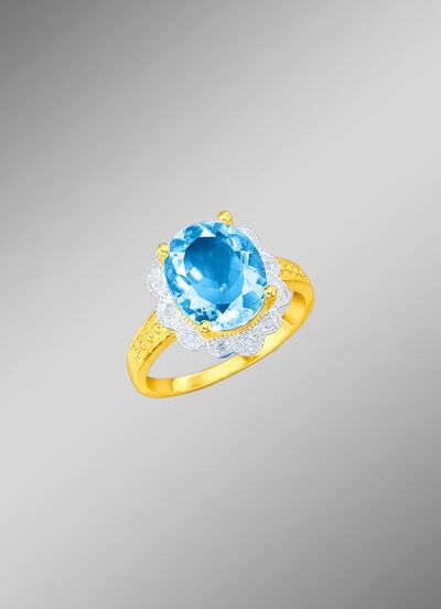 Damesring met blauwe topaas en diamanten 