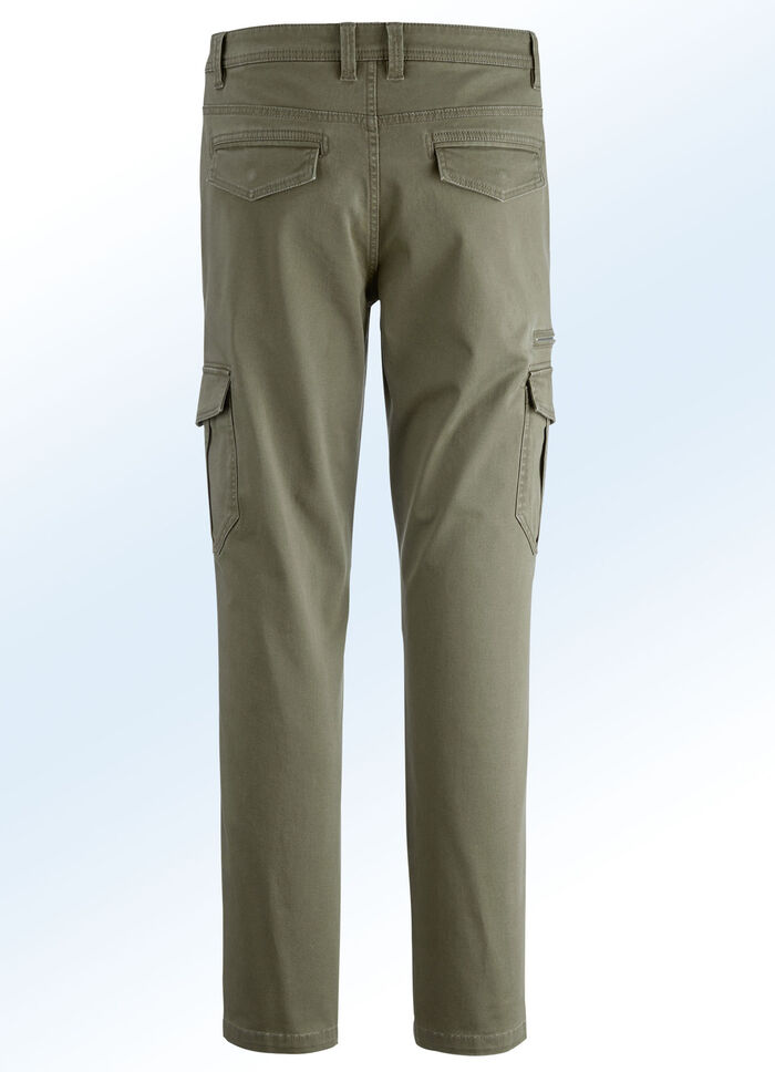 Broek met cargozakken in 3 kleuren OLIJFGROEN