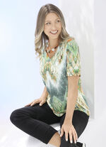 Shirt met V-hals GROEN-ORANJE