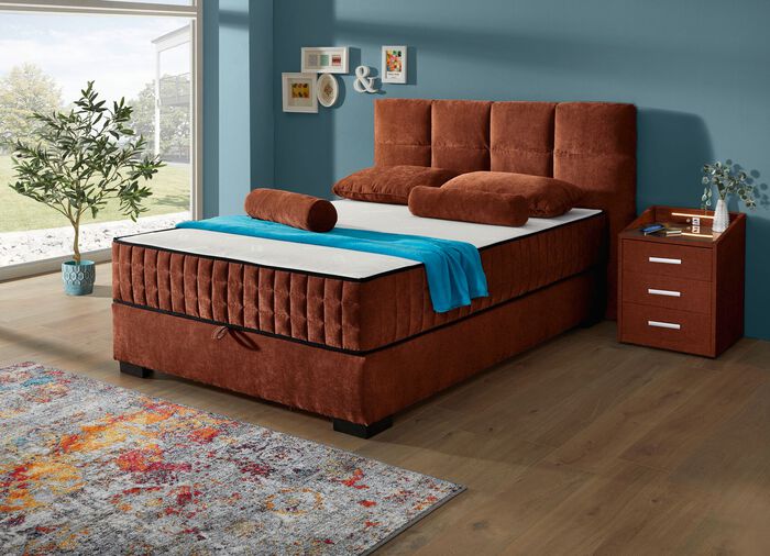 Boxspringbed met omkeerbaar matras en bedbox COGNAC