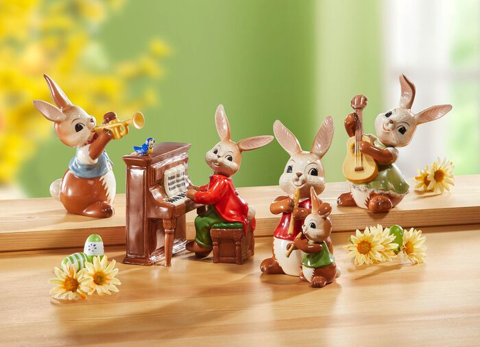 Muzikale konijnen gemaakt van fijn steengoed MULTICOLOR