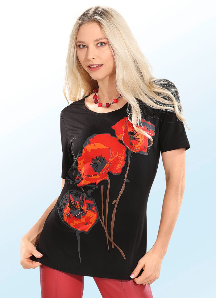 Shirt met motiefprint in 2 kleuren ZWART