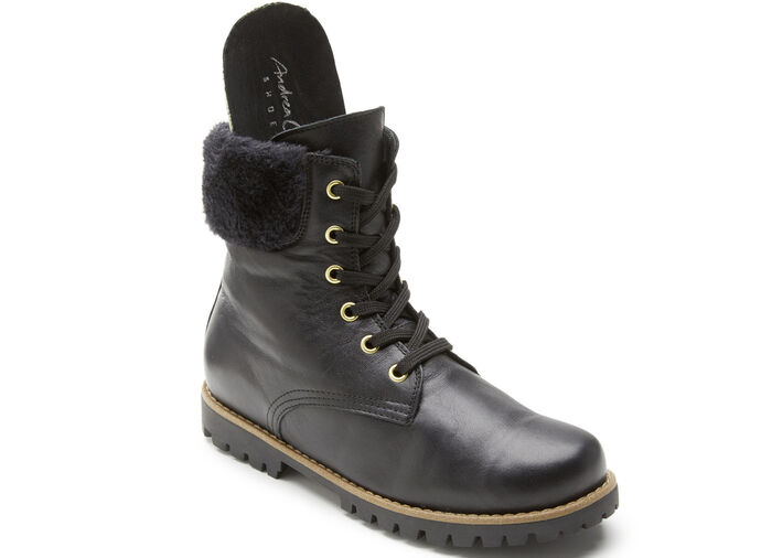 Andrea Conti veterlaarsje met pluizige pluche kraag ZWART