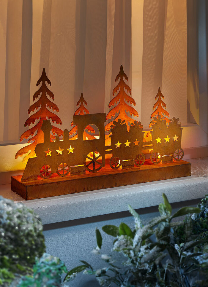 LED-silhouet metalen kersttrein 