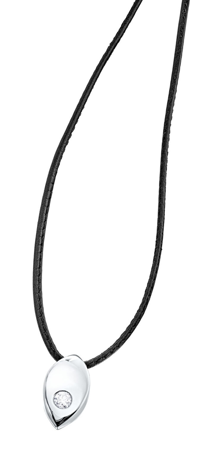 Kettinghanger met loepzuivere briljant en lederen halsband