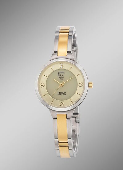 ETT solar dameshorloge met titanium bandkast 