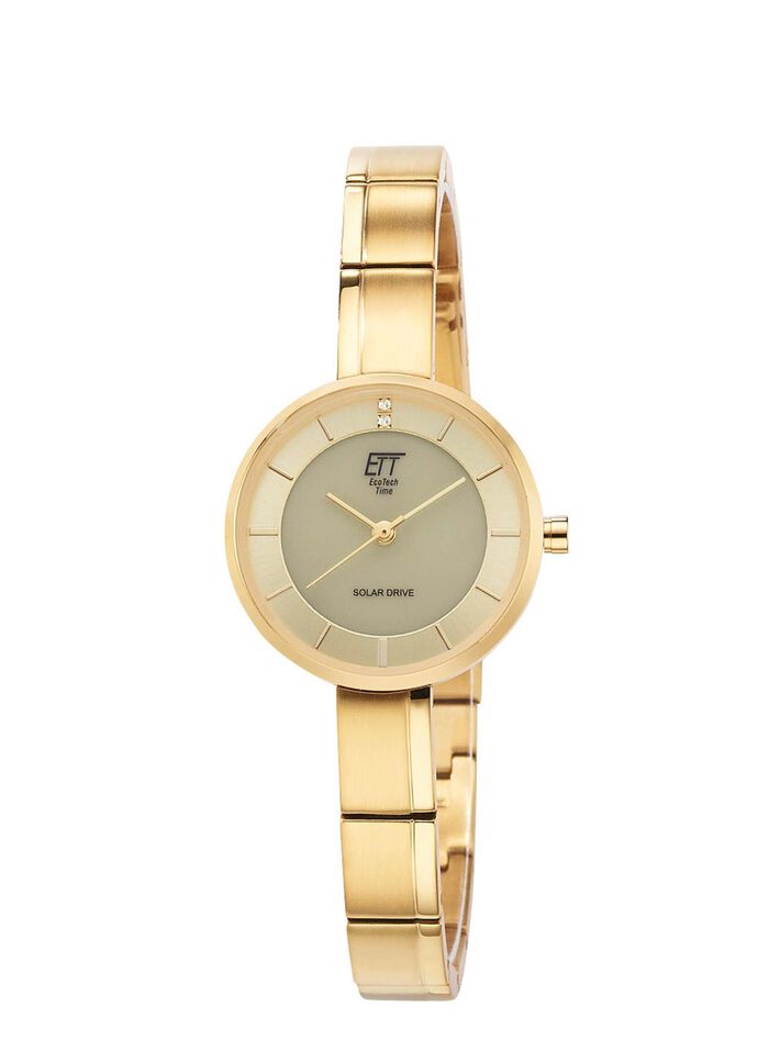 ETT-dameshorloge op zonne-energie met roestvrijstalen polsband en kast 