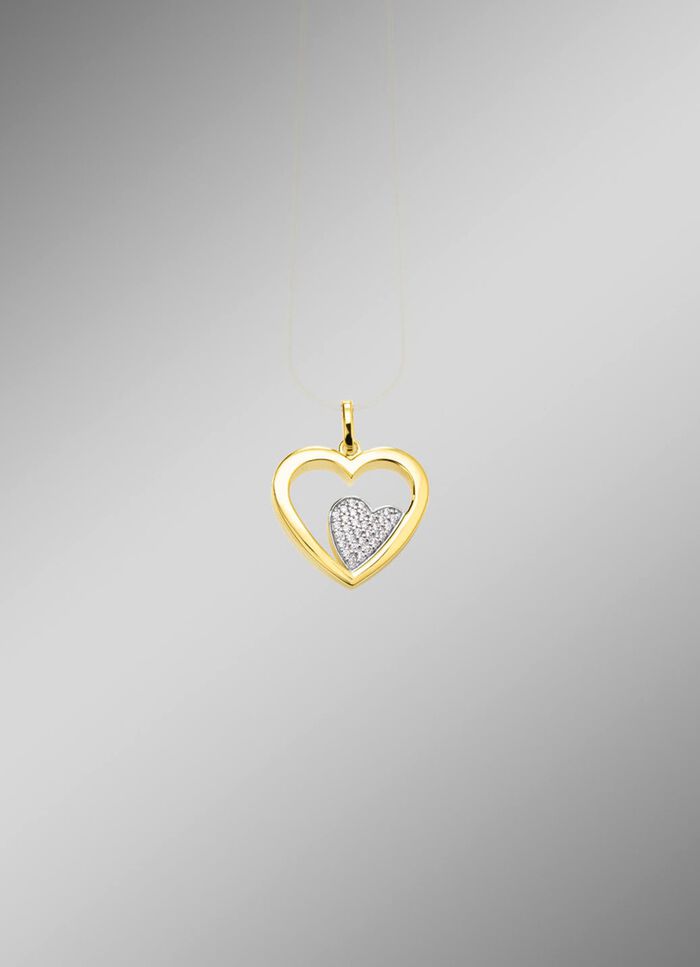 Hartvormige hanger in bicolor met synthetische zirkonia 