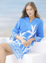 Tuniek met palmprint, puur katoen BLAUW-WIT