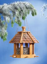 Houten vogelvoederhuis met dakspanen 