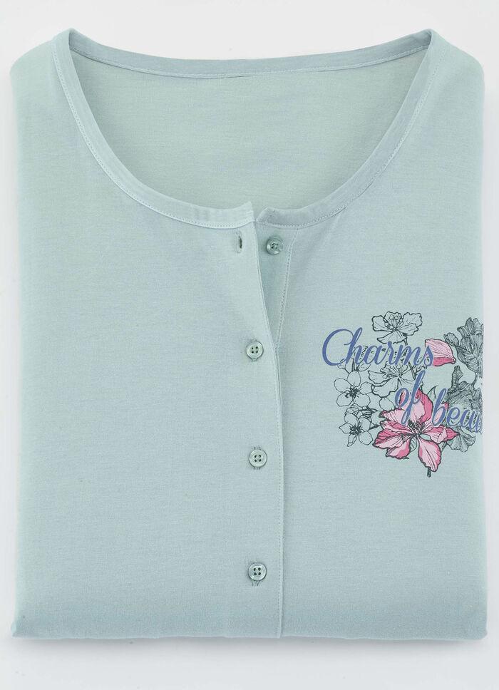 Set van twee nachthemden met geplaatste print en lange knoopsluiting 